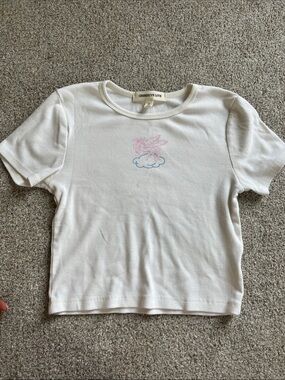 Pastel Unicorn and Cloud Graphic Kids White Ribbed Cotton Tee